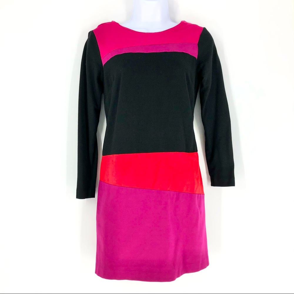 Ruby Rd. Size 4 Petite Red, Black & Pink Color Block Long Sleeve Sweater Dress